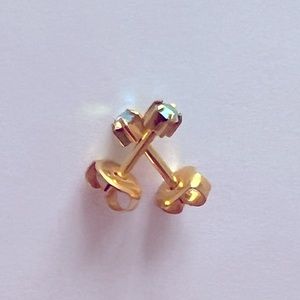 Green blue rhinestone 14k gold stud earrings